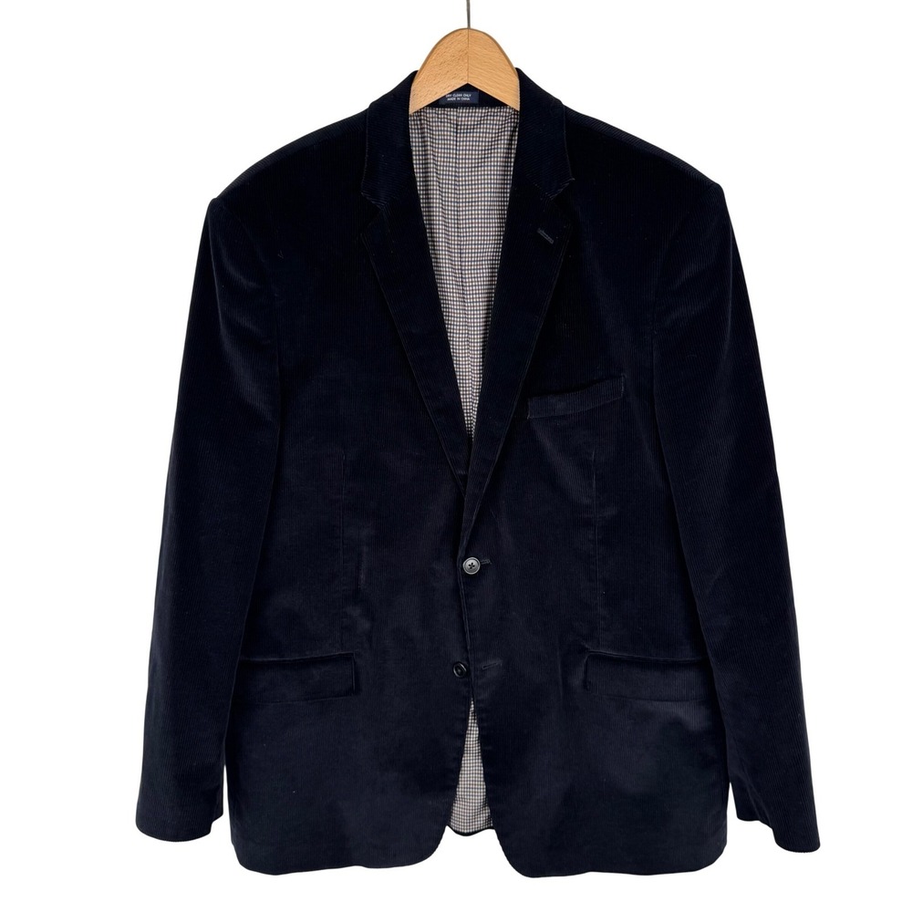 Saddlebred Corduroy 2 Button Blazer Mens 44L Sport Coat Black 100% Cotton